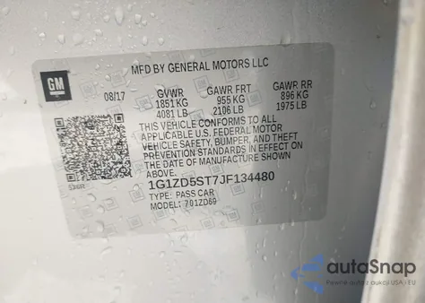 2018 Chevrolet Malibu Lt z USA, uszkodzony, nr VIN 1G1ZD5ST7JF134480